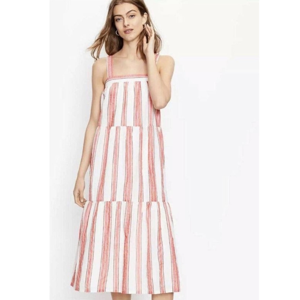 LOFT Striped Tiered Midi Dress